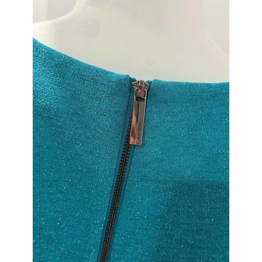 Calvin Klein Teal Shimmer Faux Wrap Ruffle‎ Cocktail Dress Size 6